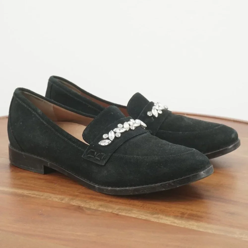 Vionic Black Suede Jeweled Loafers